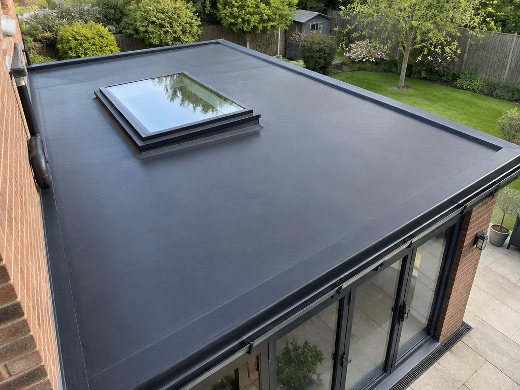 A clean, watertight rubber flat roof installed by Day Roofing